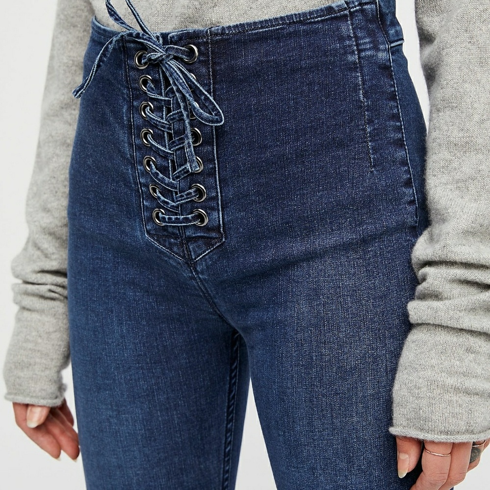 NWOT -- Free People Blue Lace Up Skinnies